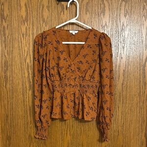 MINE Floral Rust V-Neck Blouse
